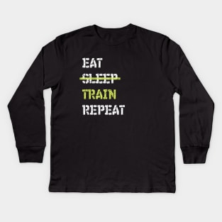 Eat Sleep Train Repeat Triathlete Kids Long Sleeve T-Shirt